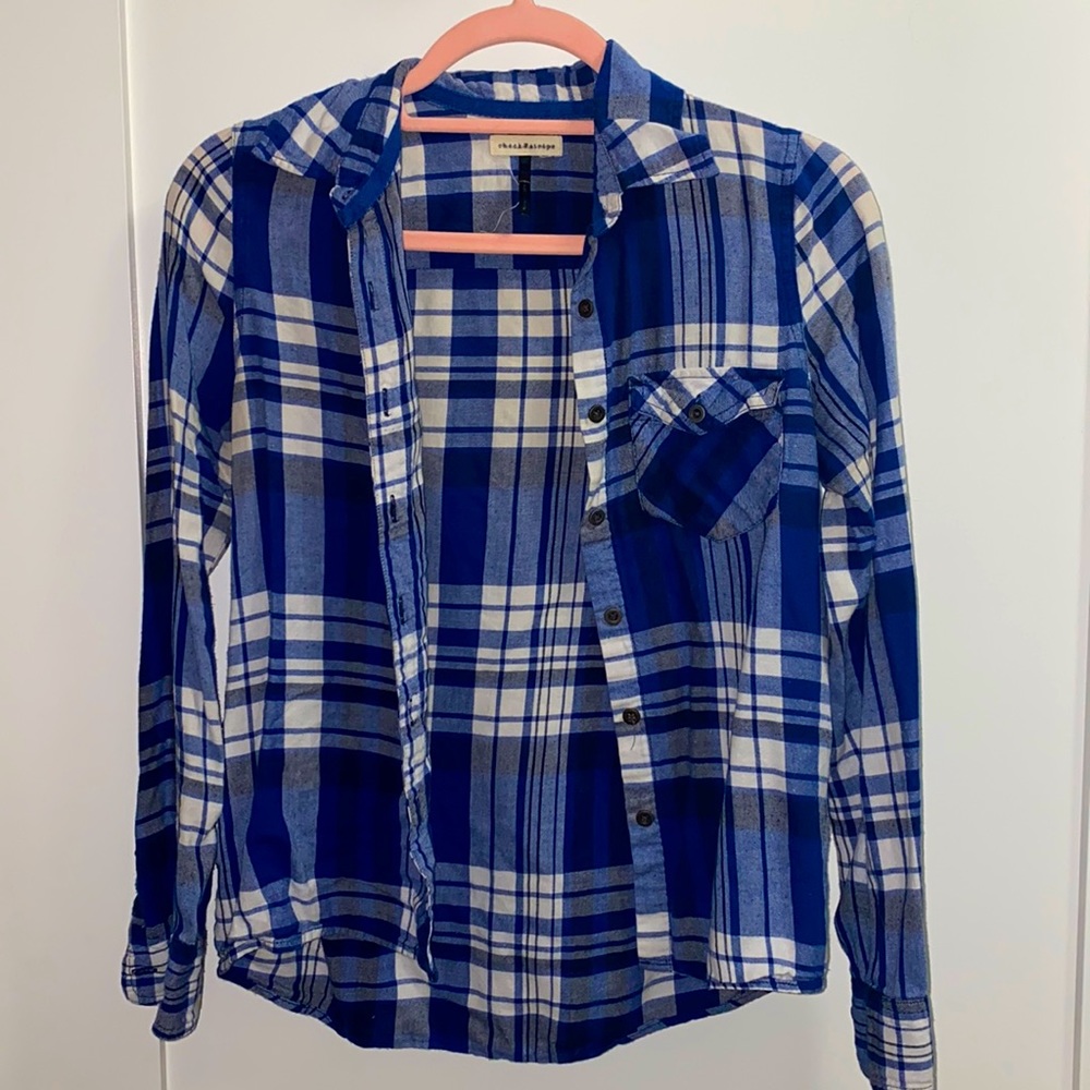 PacSun Boxy Cropped Blue & White Flannel XS
